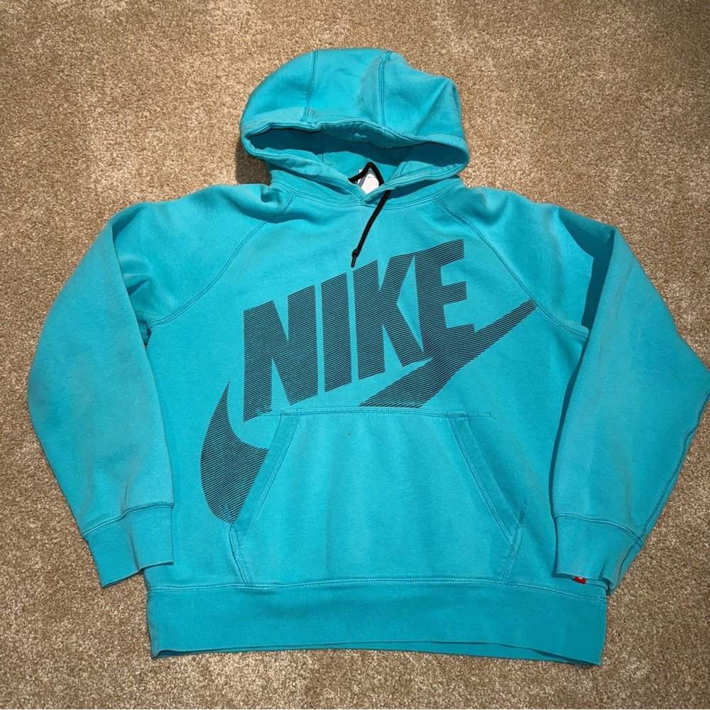 Men's Nike AW77 NSW Fleece Hoodie Sweatshirt, Turquoise, style 717289-300, Large